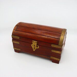 Small Wooden and brass jewelry box with hidden drawer, small flaw, Made in India